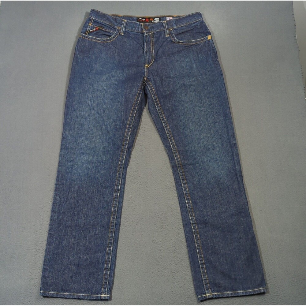 Ariat FR Jeans Men's 34x34 Fits 36x33 Blue M3 Loose Basic Stackable Straight Leg